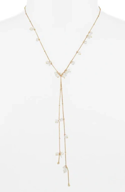 Nordstrom Rack Floating Cubic Zirconia & Faux Pearl Lariat Necklace In Gold