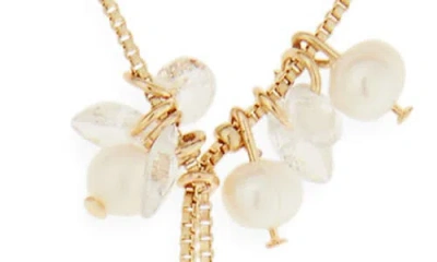Nordstrom Rack Floating Cubic Zirconia & Faux Pearl Lariat Necklace In Gold