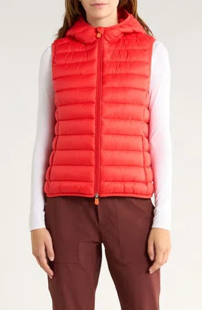 Save The Duck Milena Water Resistant Hooded Puffer Vest In Red