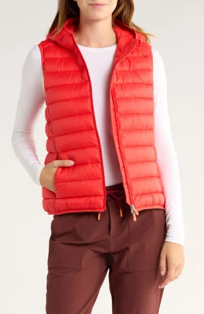 Save The Duck Milena Water Resistant Hooded Puffer Vest In Red
