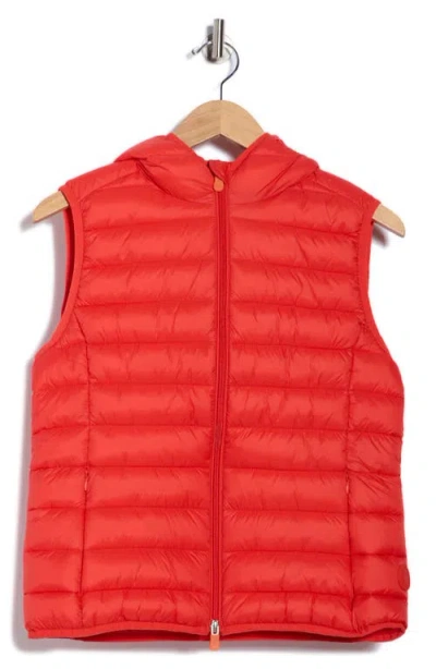 Save The Duck Milena Water Resistant Hooded Puffer Vest In Red