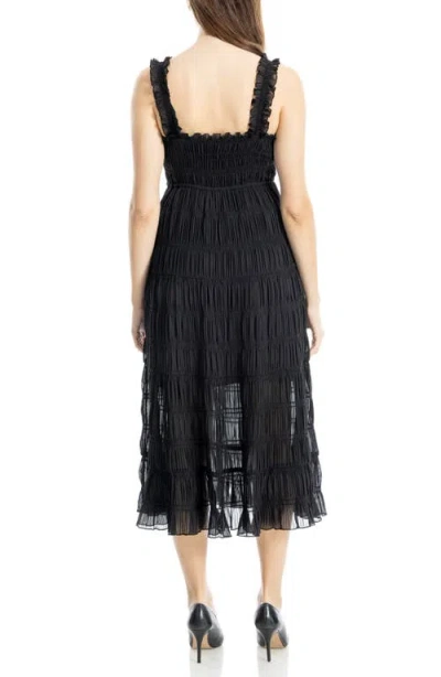 Max Studio Ruffle Shirred Georgette Midi Dress In Black