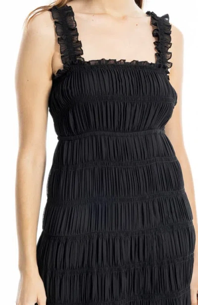 Max Studio Ruffle Shirred Georgette Midi Dress In Black