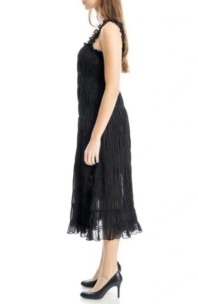 Max Studio Ruffle Shirred Georgette Midi Dress In Black