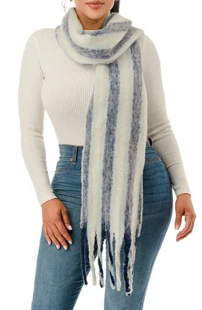Marcus Adler Stripe Woven Fringe Scarf In Gray