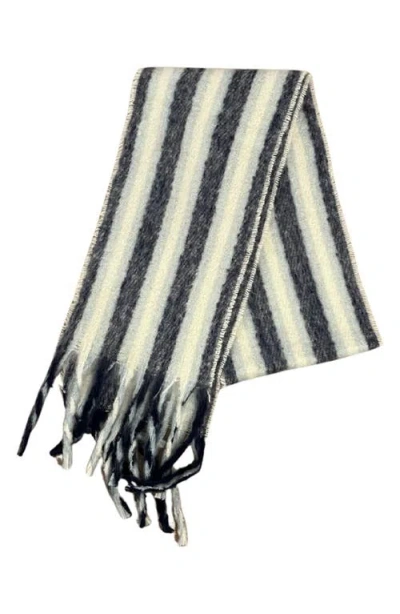 Marcus Adler Stripe Woven Fringe Scarf In Gray