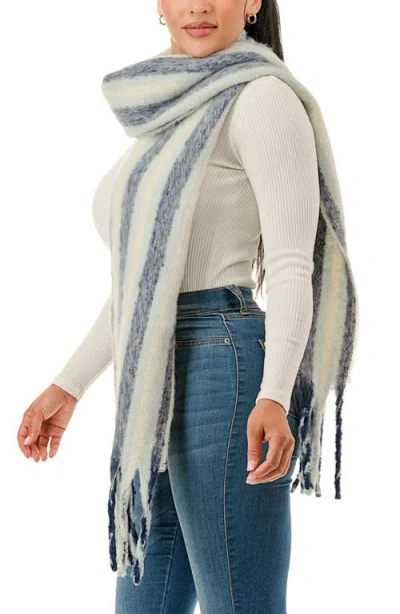 Marcus Adler Stripe Woven Fringe Scarf In Gray
