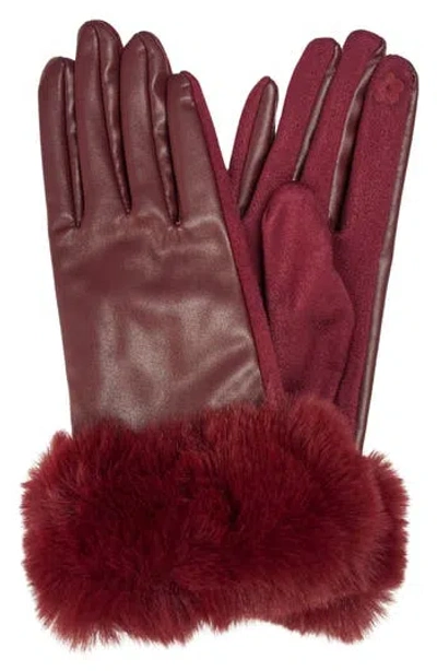 Marcus Adler Faux Leather Gloves With Faux Fur Cuff In Red