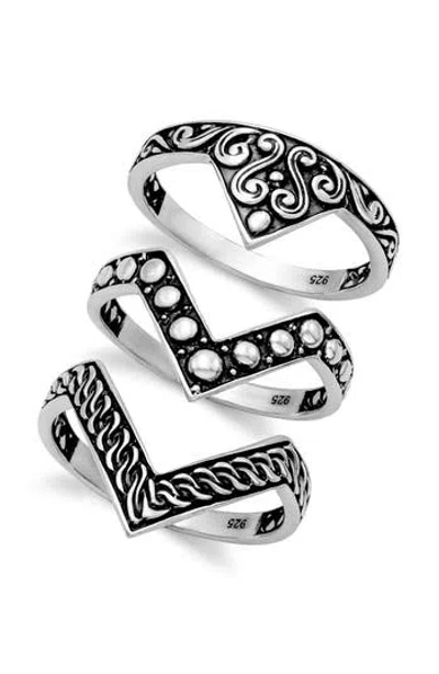 Samuel B. Sterling Silver Triple Chevron Ring Set In Metallic