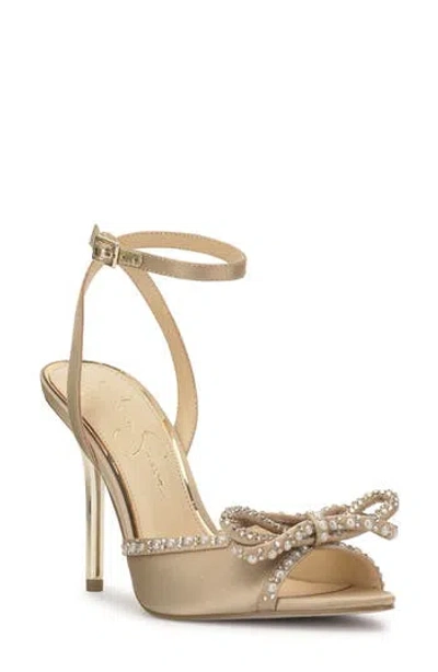 Jessica Simpson Women's Nolira Two-piece Rhinestone Bow Dress Sandals In Gold