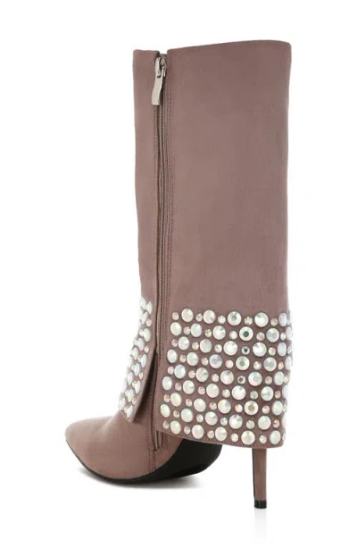 London Rag Basso Rhinestone Foldover Boot In Brown