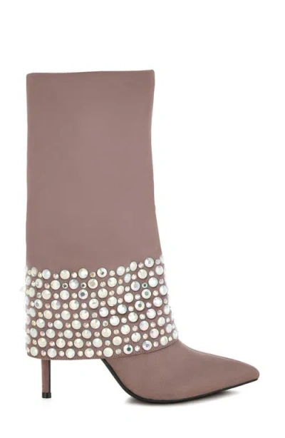 London Rag Basso Rhinestone Foldover Boot In Brown