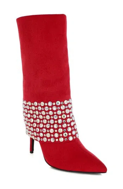 London Rag Basso Rhinestone Foldover Boot In Animal Print
