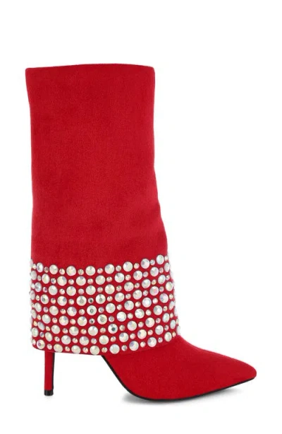 London Rag Basso Rhinestone Foldover Boot In Animal Print