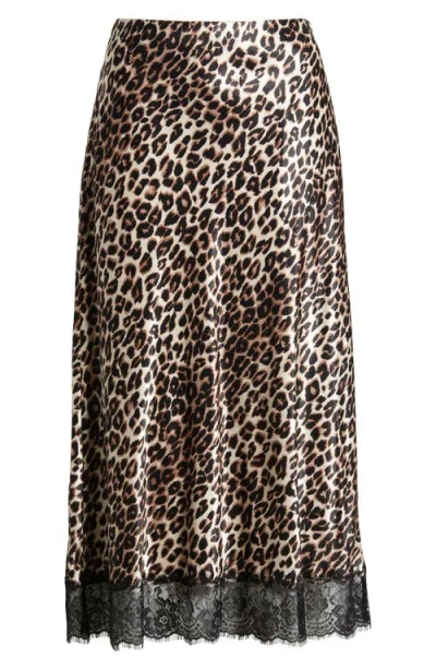 Rails Ebony Leopard Print Lace Satin Skirt In Brown