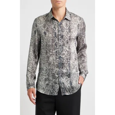 Open Edit Snakeskin Print Satin Button-up Shirt In Green