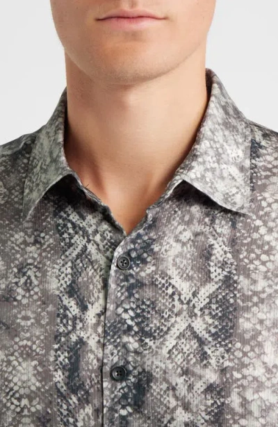Open Edit Snakeskin Print Satin Button-up Shirt In Green