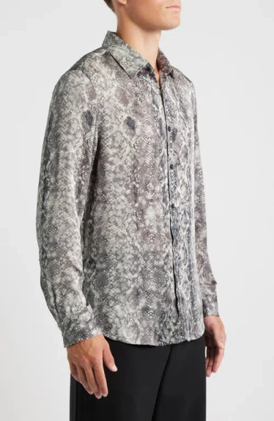 Open Edit Snakeskin Print Satin Button-up Shirt In Green