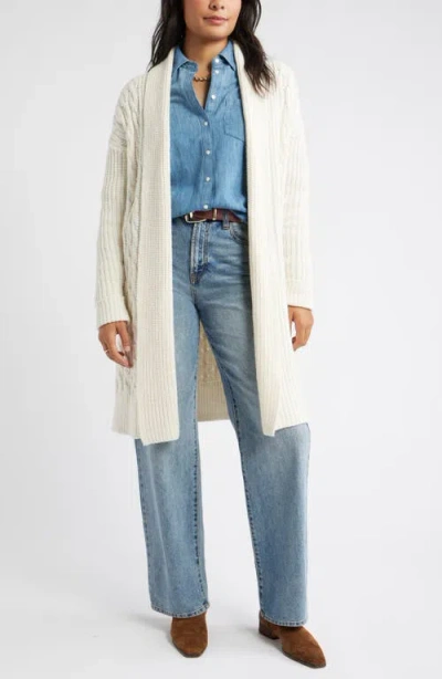 Caslonr Caslon(r) Cable Longline Open Front Cardigan In Neutral