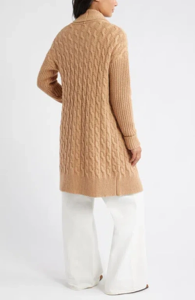 Caslonr Caslon(r) Cable Longline Open Front Cardigan In Brown