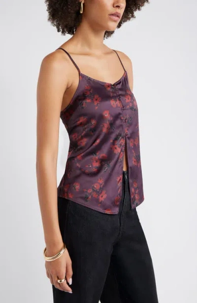 Open Edit Split Front Satin Button-up Camisole In Blue