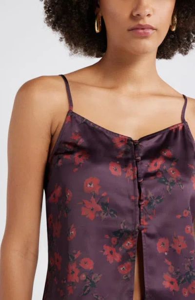 Open Edit Split Front Satin Button-up Camisole In Blue