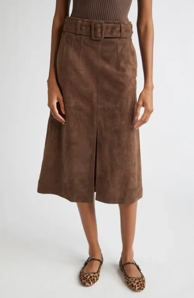 Veronica Beard Alexie Belted Suede Midi Skirt In Brown