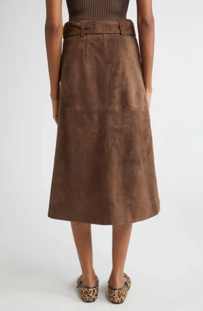Veronica Beard Alexie Belted Suede Midi Skirt In Brown