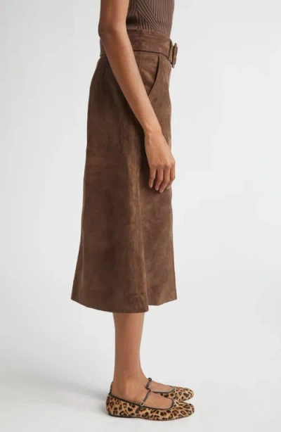 Veronica Beard Alexie Belted Suede Midi Skirt In Brown