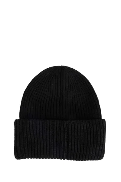 Moncler Ribbed Beanie With Folded Cuff And Embroidered Logo In Black