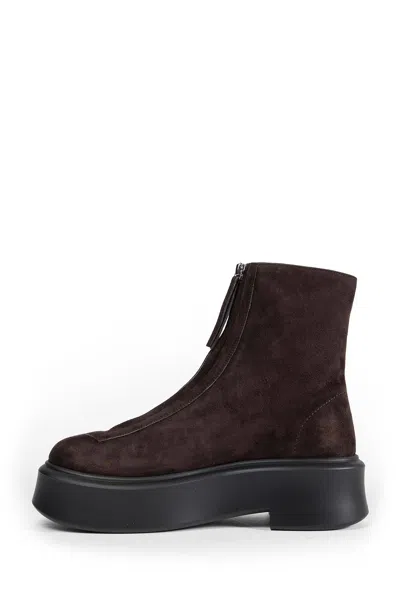 The Row Platform Sole Round Toe Ankle Boots In Brown
