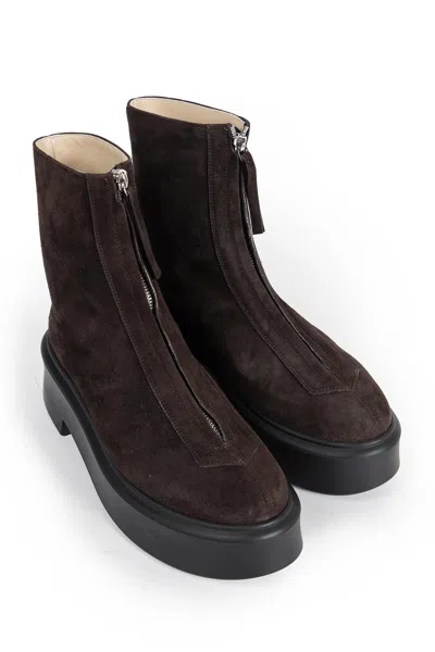 The Row Platform Sole Round Toe Ankle Boots In Brown