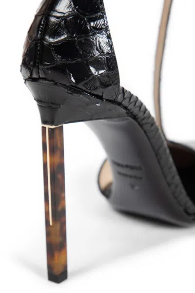 Tom Ford Python Stamped Leather Double Ankle Strap Pumps In Black