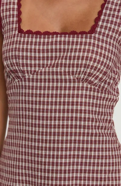 Princess Polly Dasha Check Cotton Fit & Flare Minidress In Red