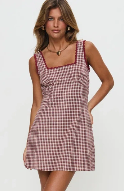 Princess Polly Dasha Check Cotton Fit & Flare Minidress In Red