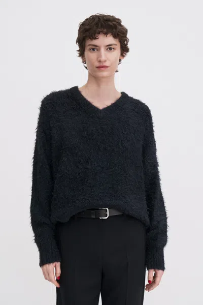 Filippa K Fluffy Silk V-neck Sweater In Black