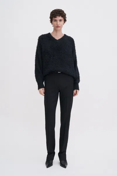 Filippa K Fluffy Silk V-neck Sweater In Black