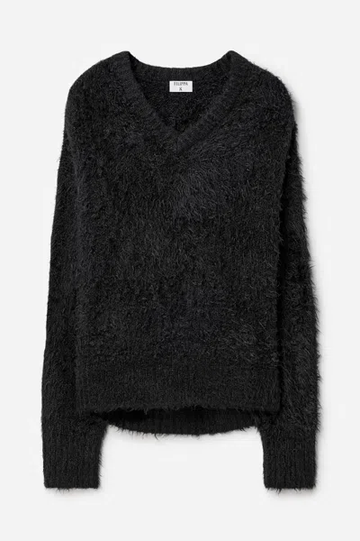Filippa K Fluffy Silk V-neck Sweater In Black