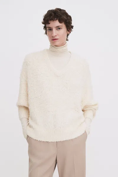 Filippa K Fluffy Silk V-neck Sweater In White