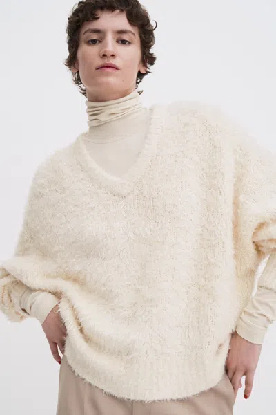 Filippa K Fluffy Silk V-neck Sweater In White