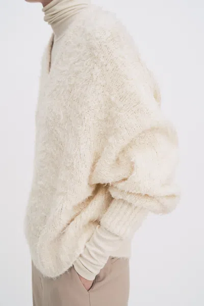 Filippa K Fluffy Silk V-neck Sweater In White