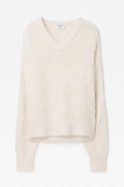 Filippa K Fluffy Silk V-neck Sweater In White