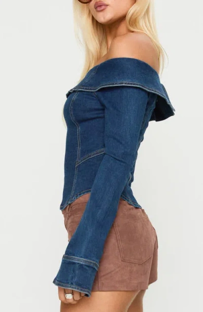 Princess Polly In The Crowd Off The Shoulder Denim Top In Multi