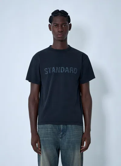 Balenciaga Men Black Crewneck T-shirt With Logo Print On The Front In Cotton Man In Blue