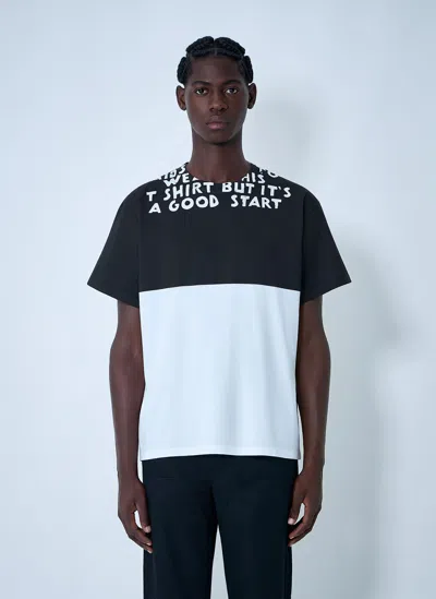 Mm6 Maison Margiela Mm6 By Maison Margiela Bicolor Contrast Print T-shirt With Round Neckline And Short Sleeves In White