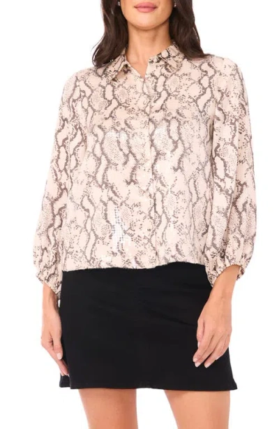 Vince Camuto Snakeskin Print Satin Button-up Shirt In Neutral