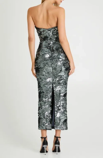 Helsi Leslie Pattern Sequin Strapless Gown In Gray