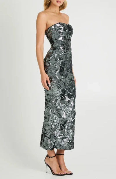 Helsi Leslie Pattern Sequin Strapless Gown In Gray
