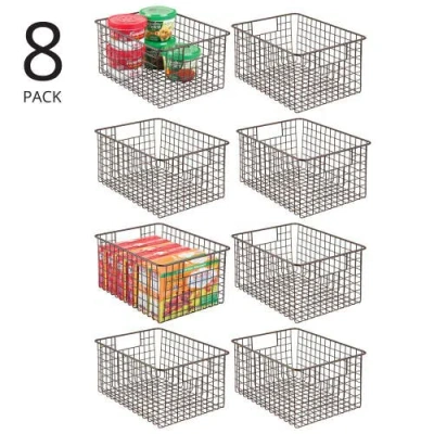 Mdesign Metal Wire Food Organizer Basket With Built-in Handles, 12 X 9 X 6 In Brown