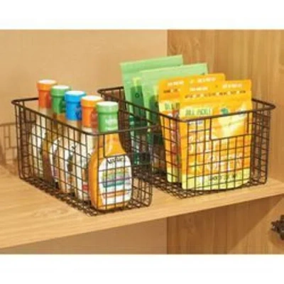 Mdesign Metal Wire Food Organizer Basket With Built-in Handles, 12 X 9 X 6 In Brown